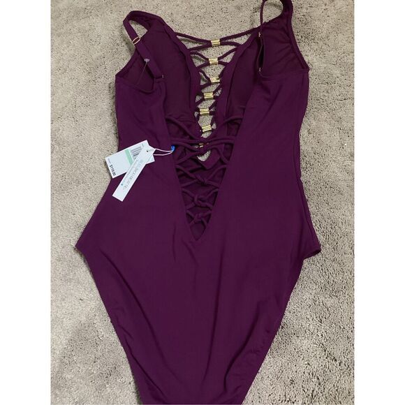 New. Bleu Rod Beattie plum lace up swimsuit. Size 8. Retails $119 - Picture 7 of 7